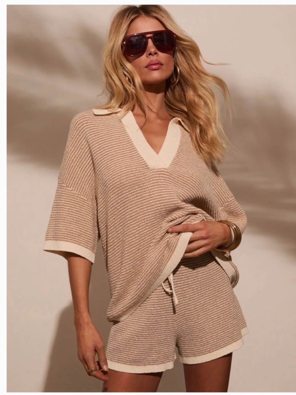 Vici Collection Beige Knit Polo SET